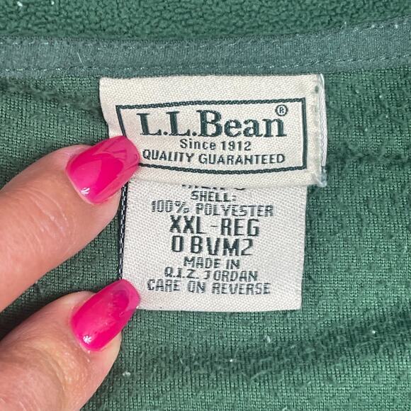 VTG LL Bean Green Fleece Sweatshirt Sz XXL Lightweight 1/4 Zip Chest Pocket SOFT - Picture 5 of 7